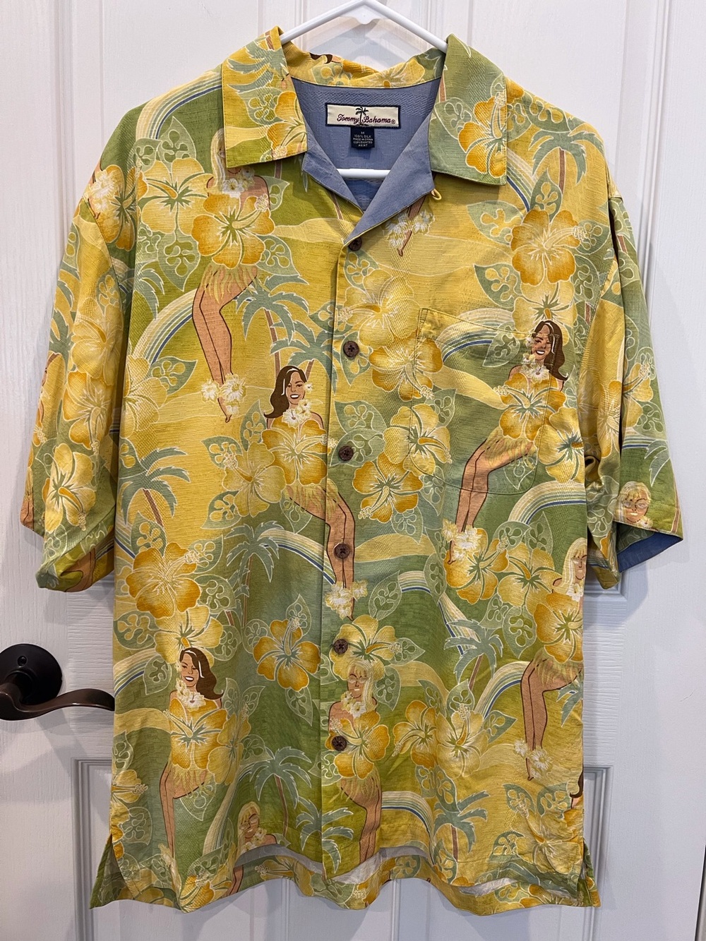 Tommy Bahama Silk Yellow & Green Floral Hawaiian Camp Shirt